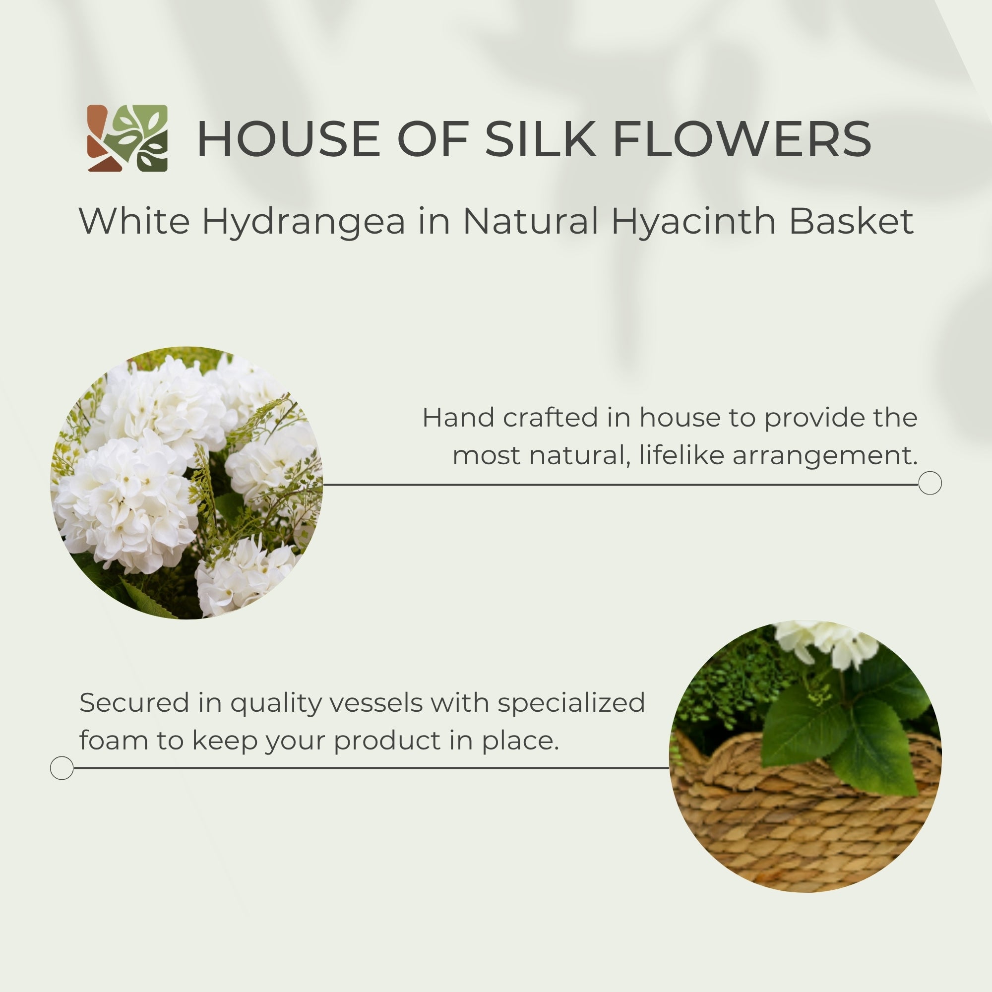 42" White Hydrangea Bush in Natural Hyacinth Basket