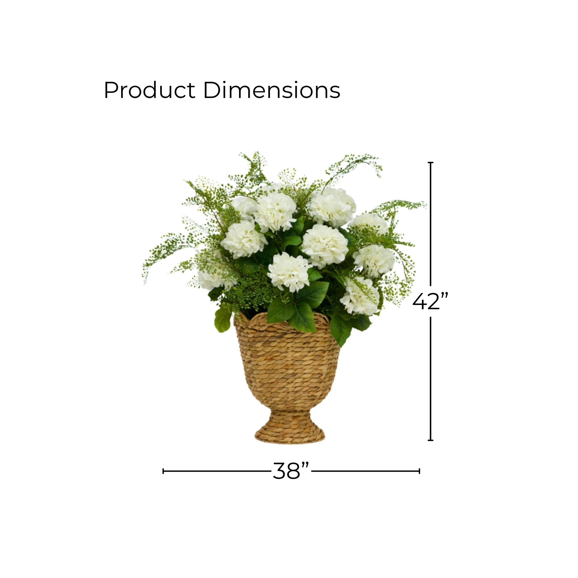 42" White Hydrangea Bush in Natural Hyacinth Basket