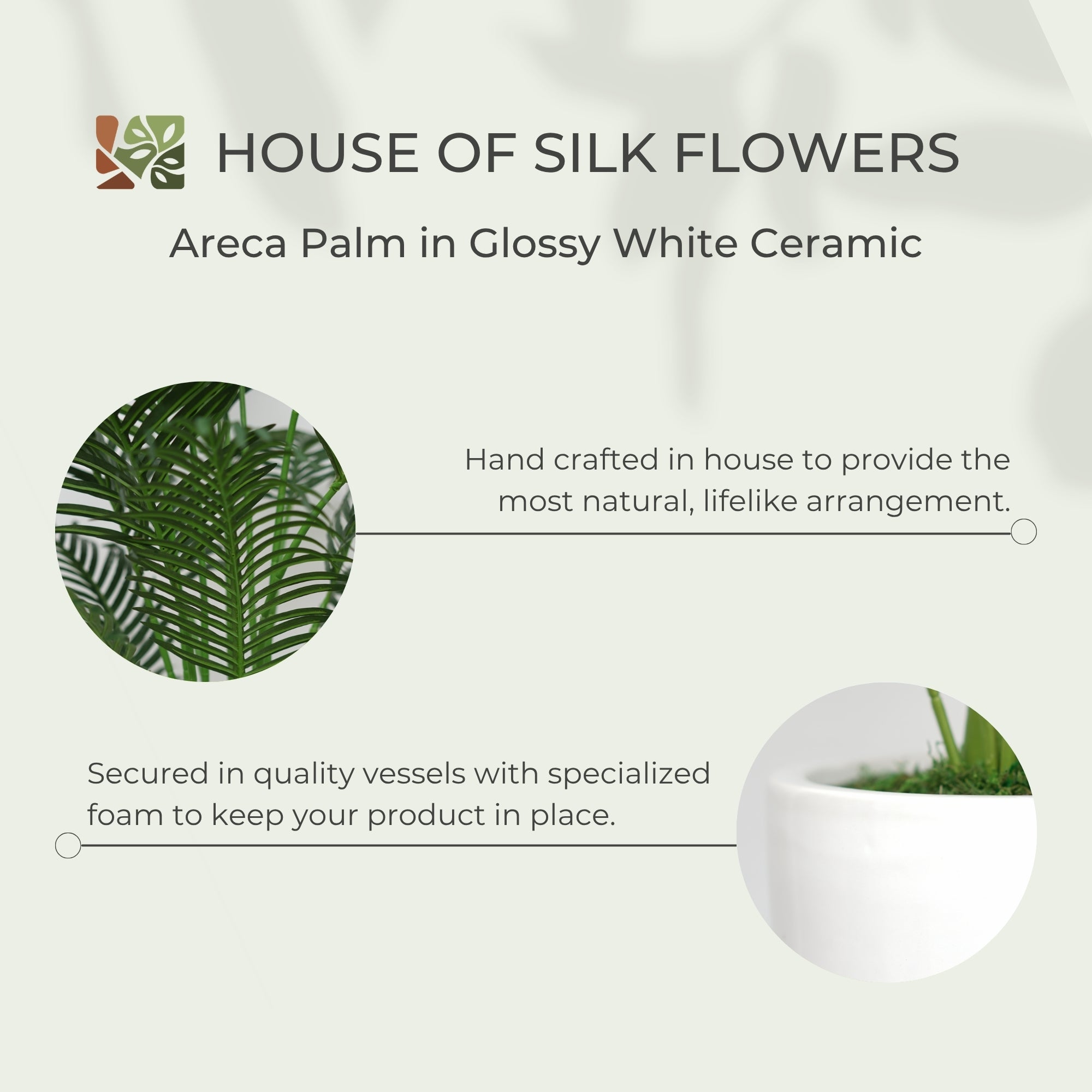 44" Areca Palm in Glossy White Ceramic