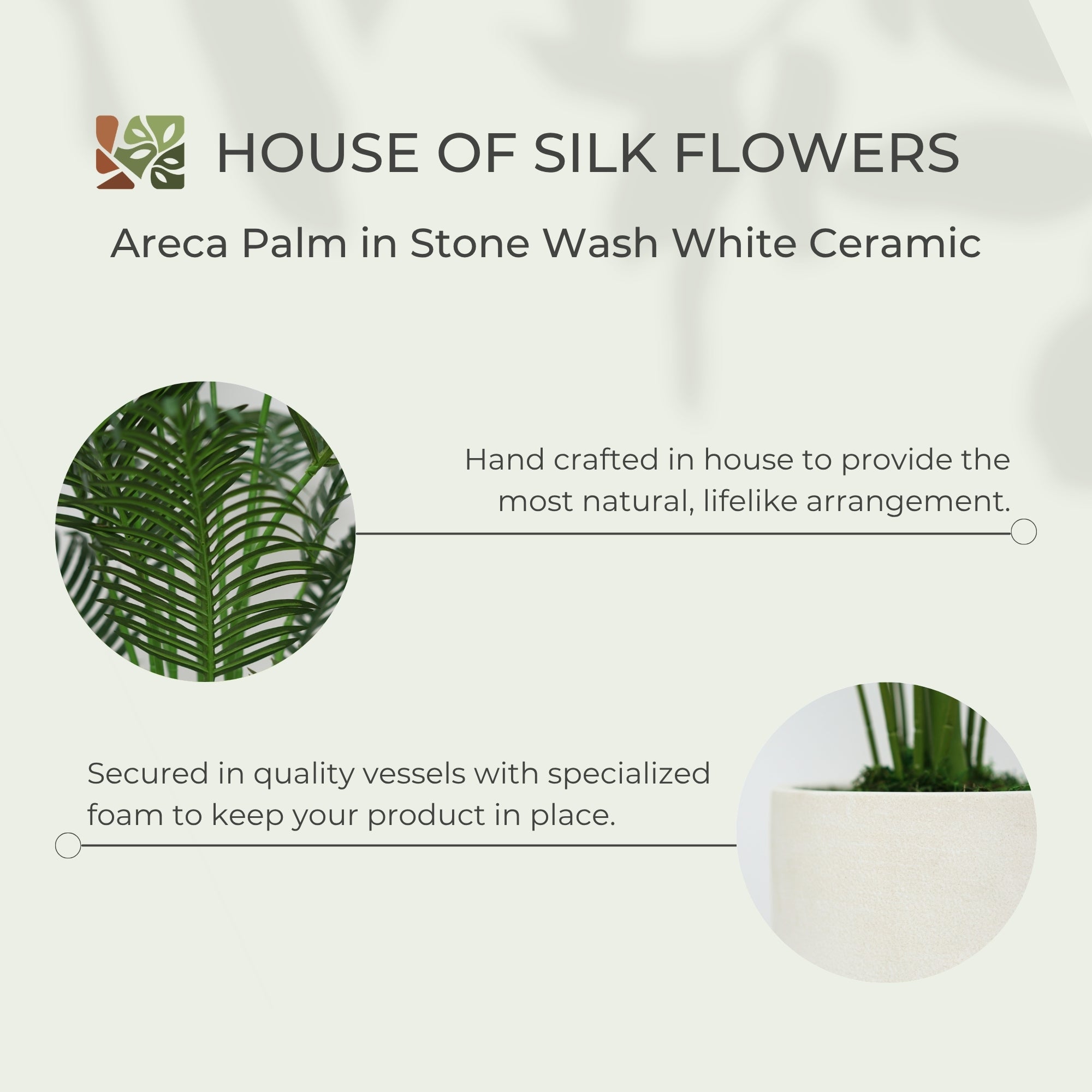 44" Areca Palm in Stone Wash White Ceramic