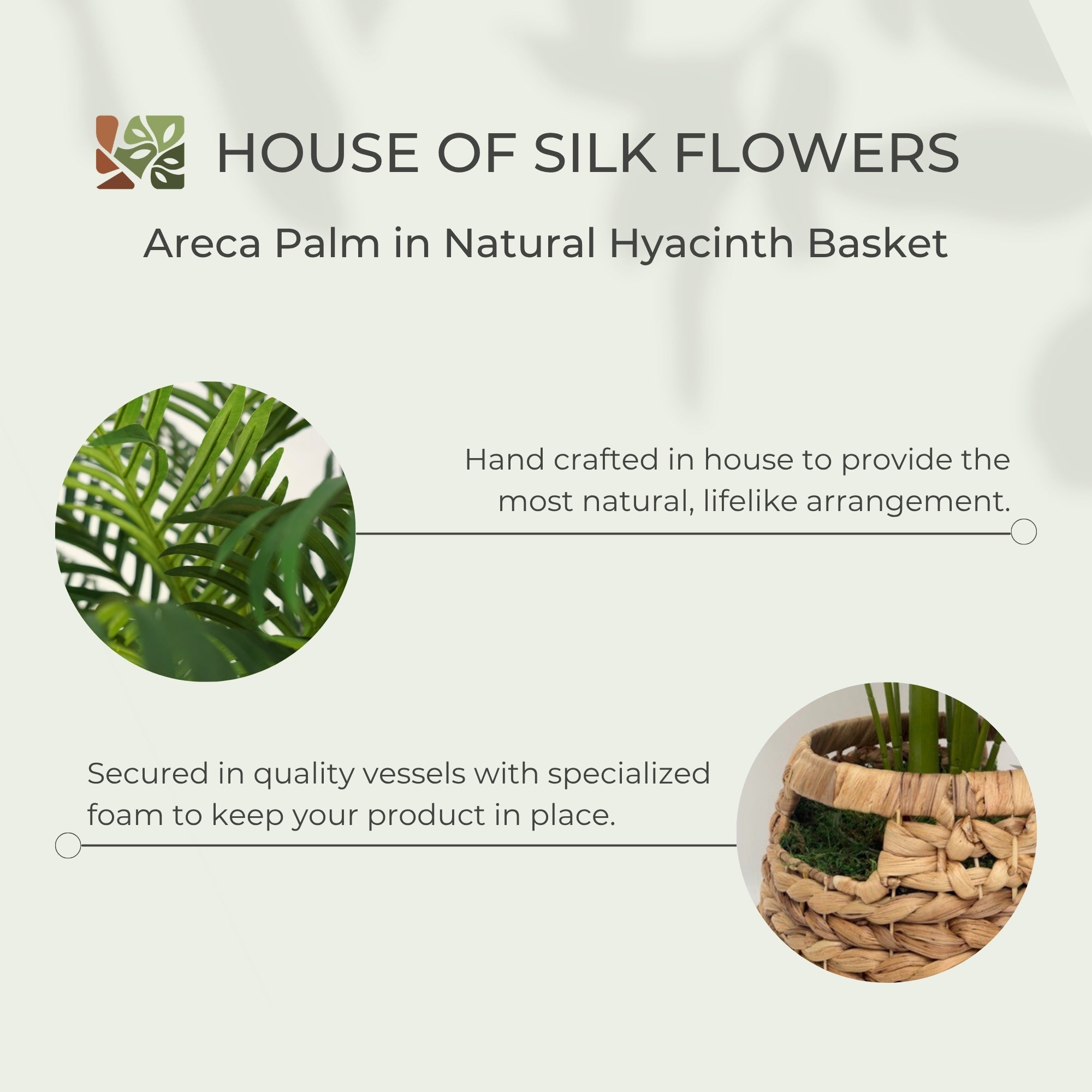 44" Faux Areca Palm in a Natural Hyacinth Tapered Basket