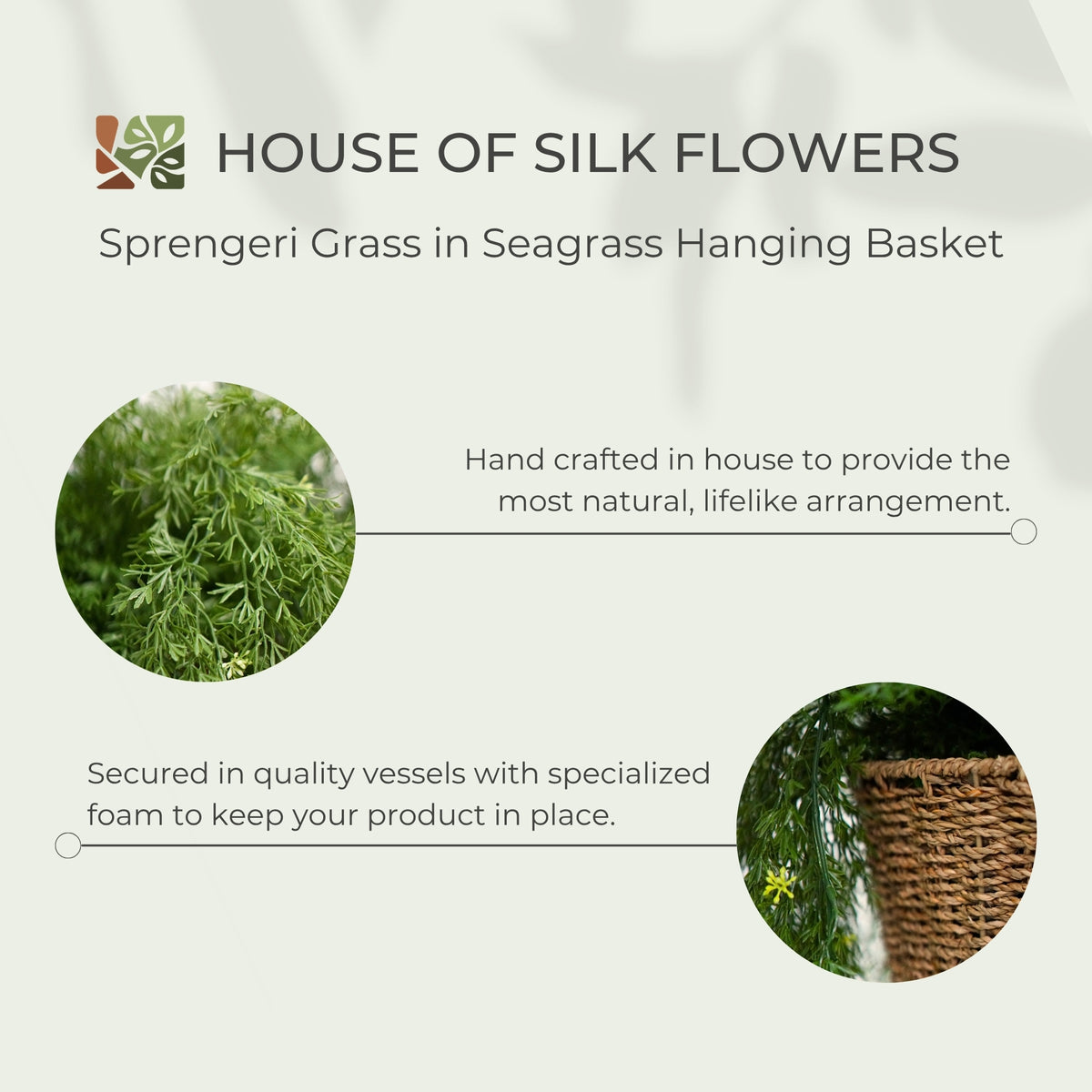 49" Faux Sprengeri Grass in Seagrass Hanging Basket