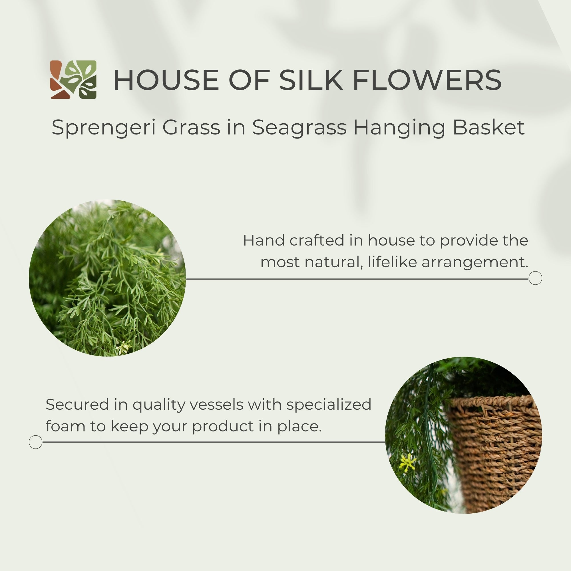 49" Faux Sprengeri Grass in Seagrass Hanging Basket