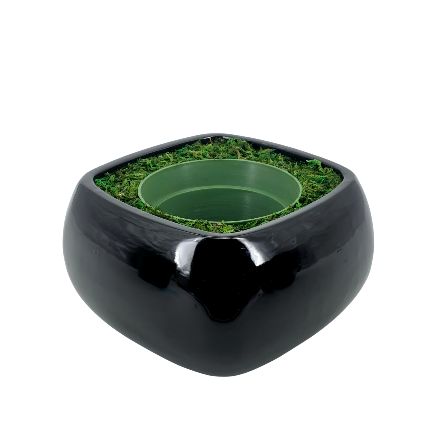 Glossy Black Rounded Square Pot-in-a-Pot Ceramic Container