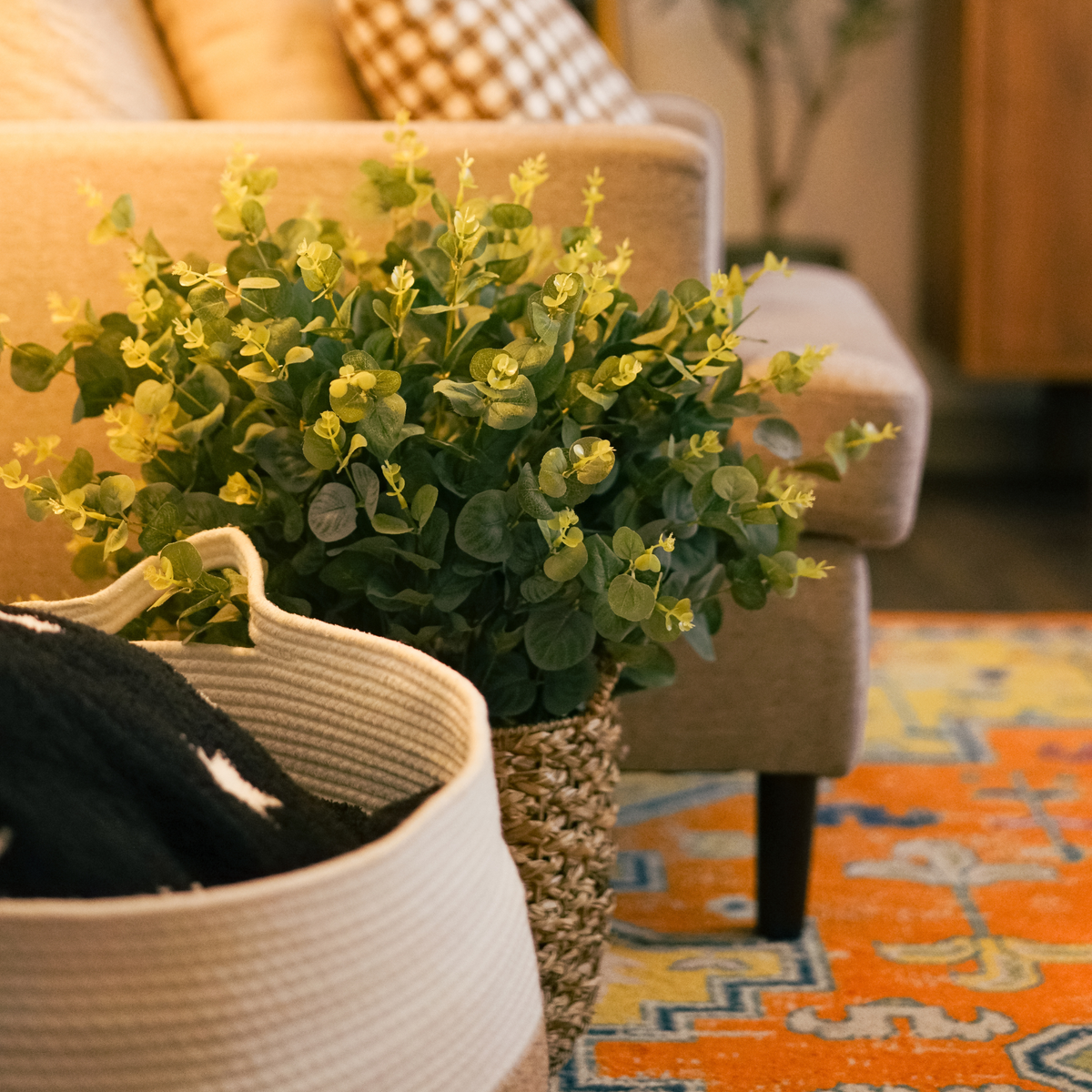 24" Eucalyptus Bush in Natural Seagrass Basket