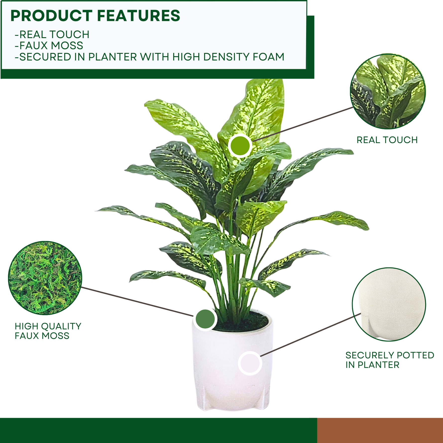 Spathphyllum in white tripod ceramic by House of Silk Flowers Product Features