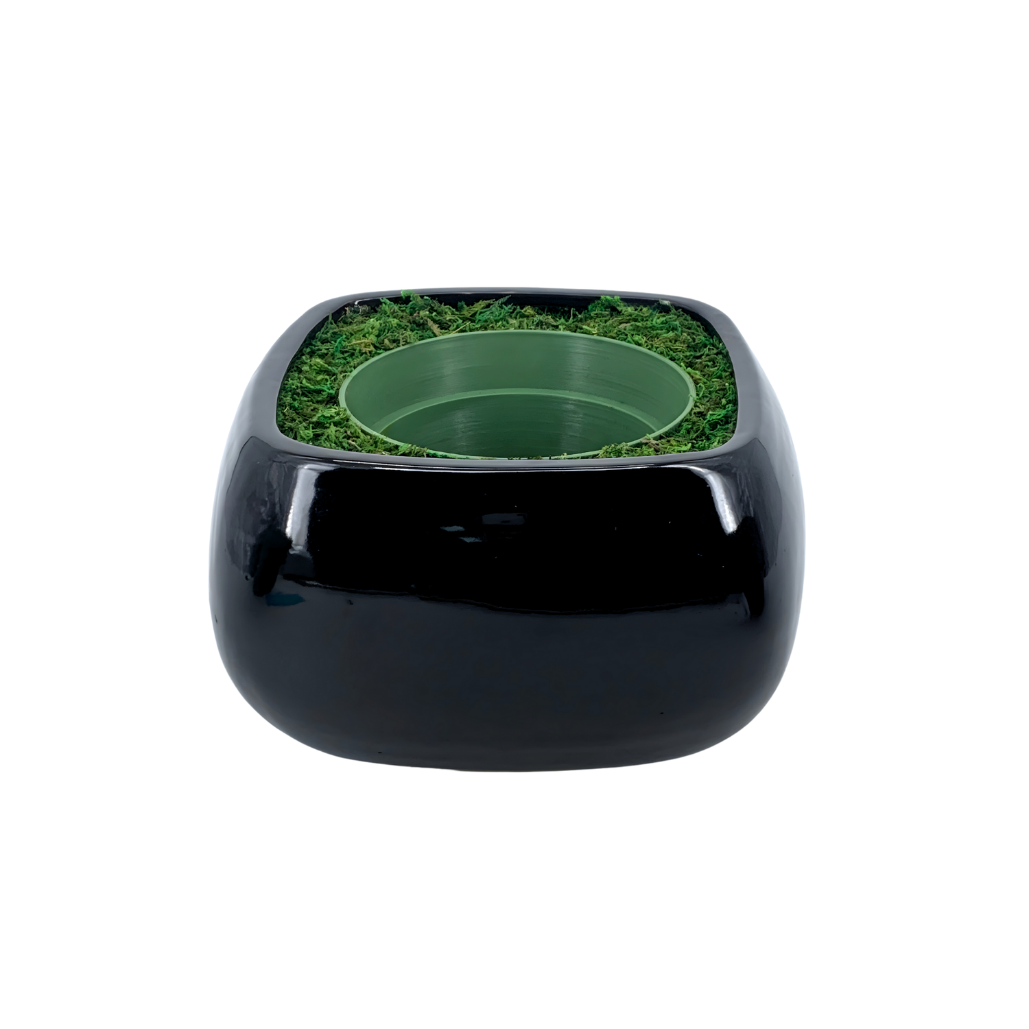 Glossy Black Rounded Square Pot-in-a-Pot Ceramic Container