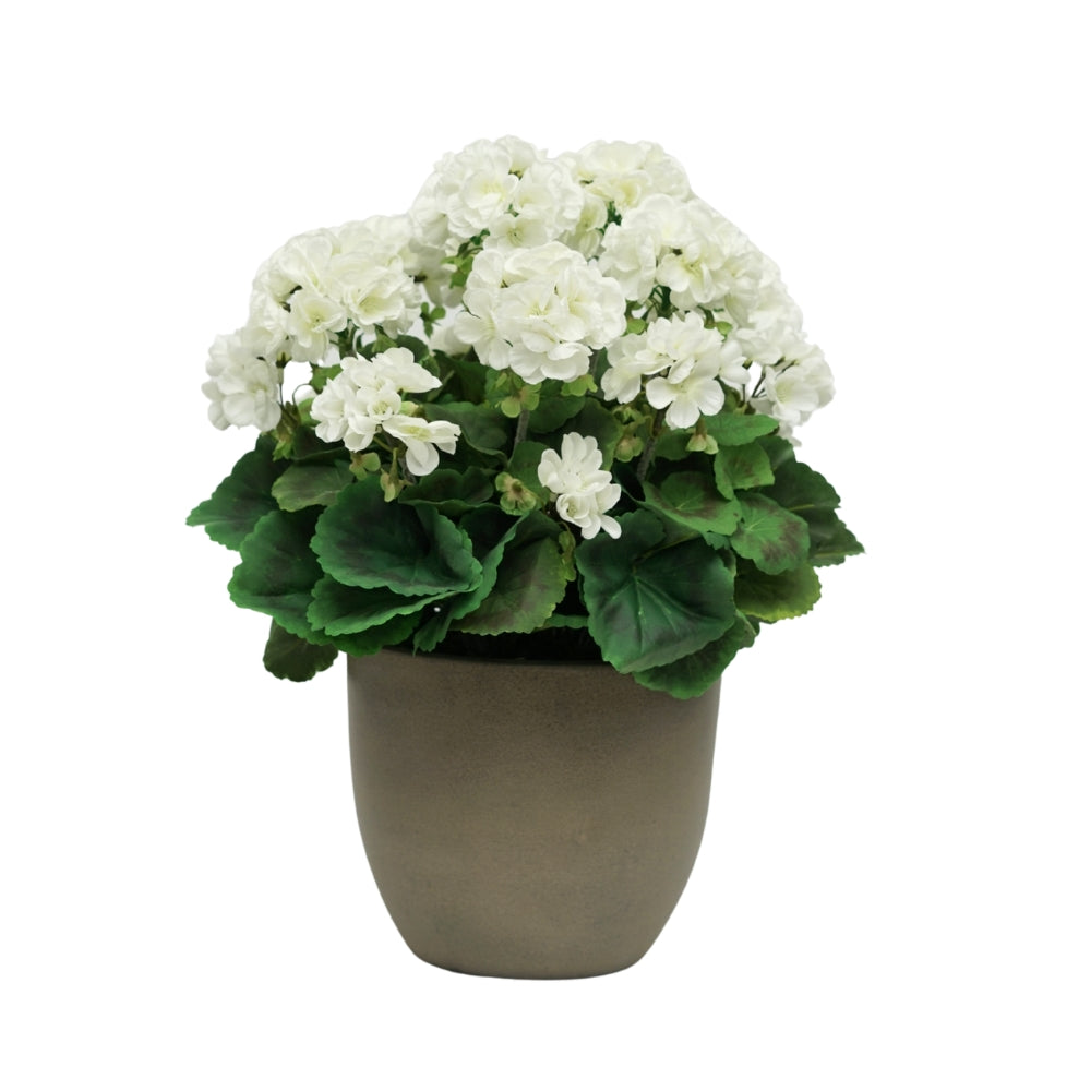 18" Geranium Bush in Cement Gray Ceramic