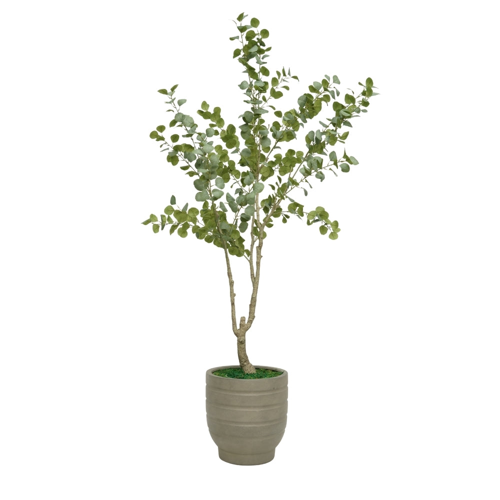 84" Faux Eucalyptus Tree in Cement Gray Ceramic