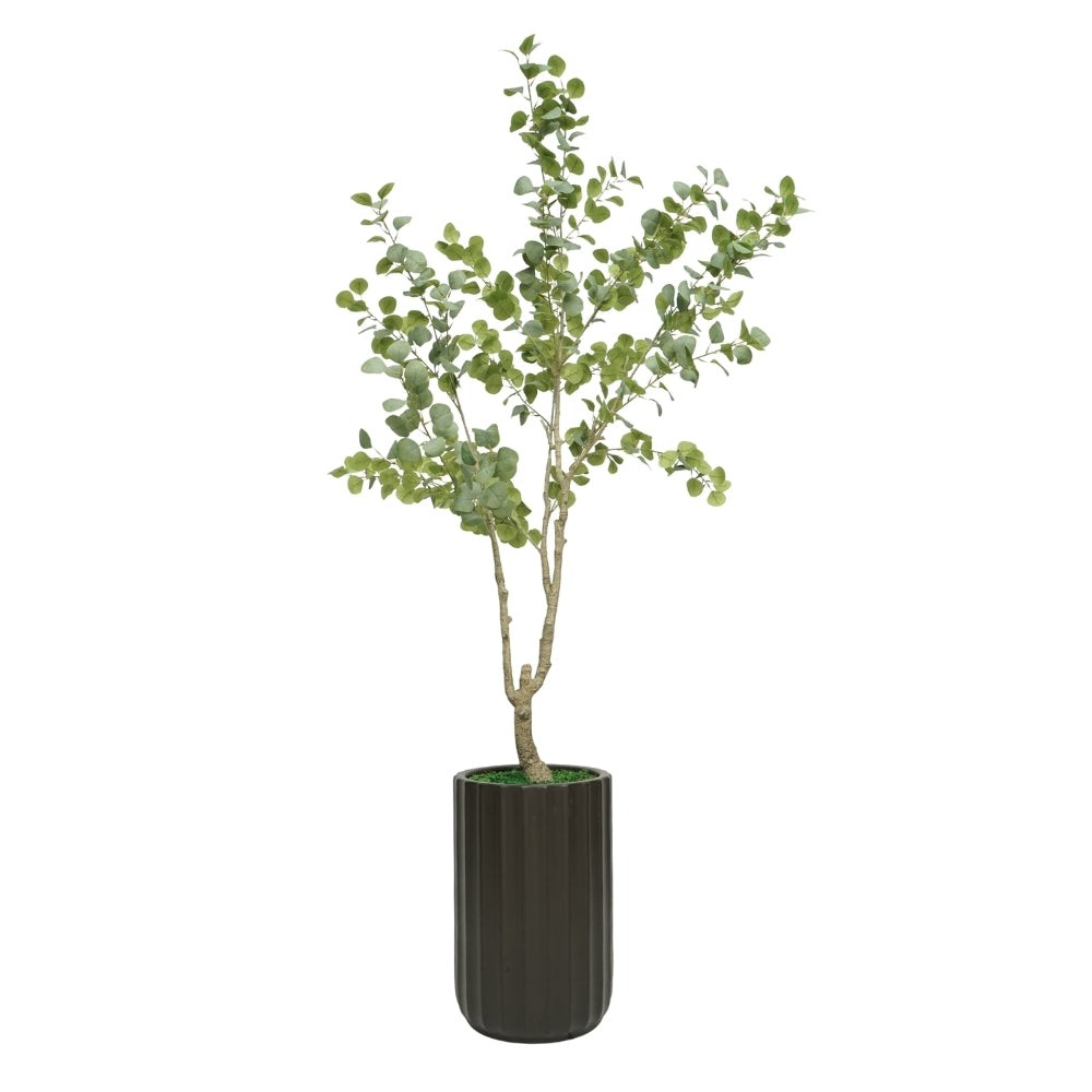 90" Faux Eucalyptus Tree in Matte Black Ceramic