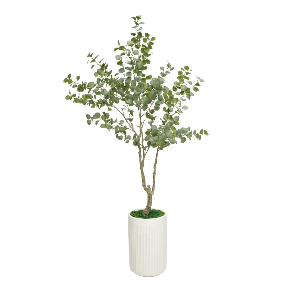 90" Faux Eucalyptus Tree in Glossy White Ceramic