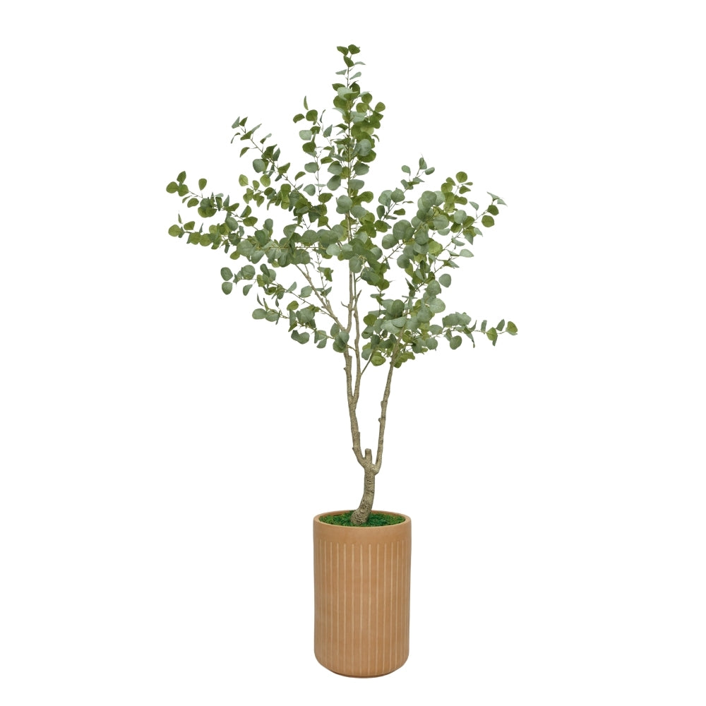 90" Faux Eucalyptus Tree in Matte Medium Terracotta Ceramic