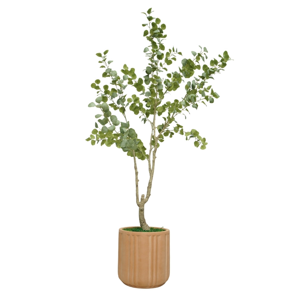 84" Faux Eucalyptus Tree in Matte Medium Terracotta Ceramic