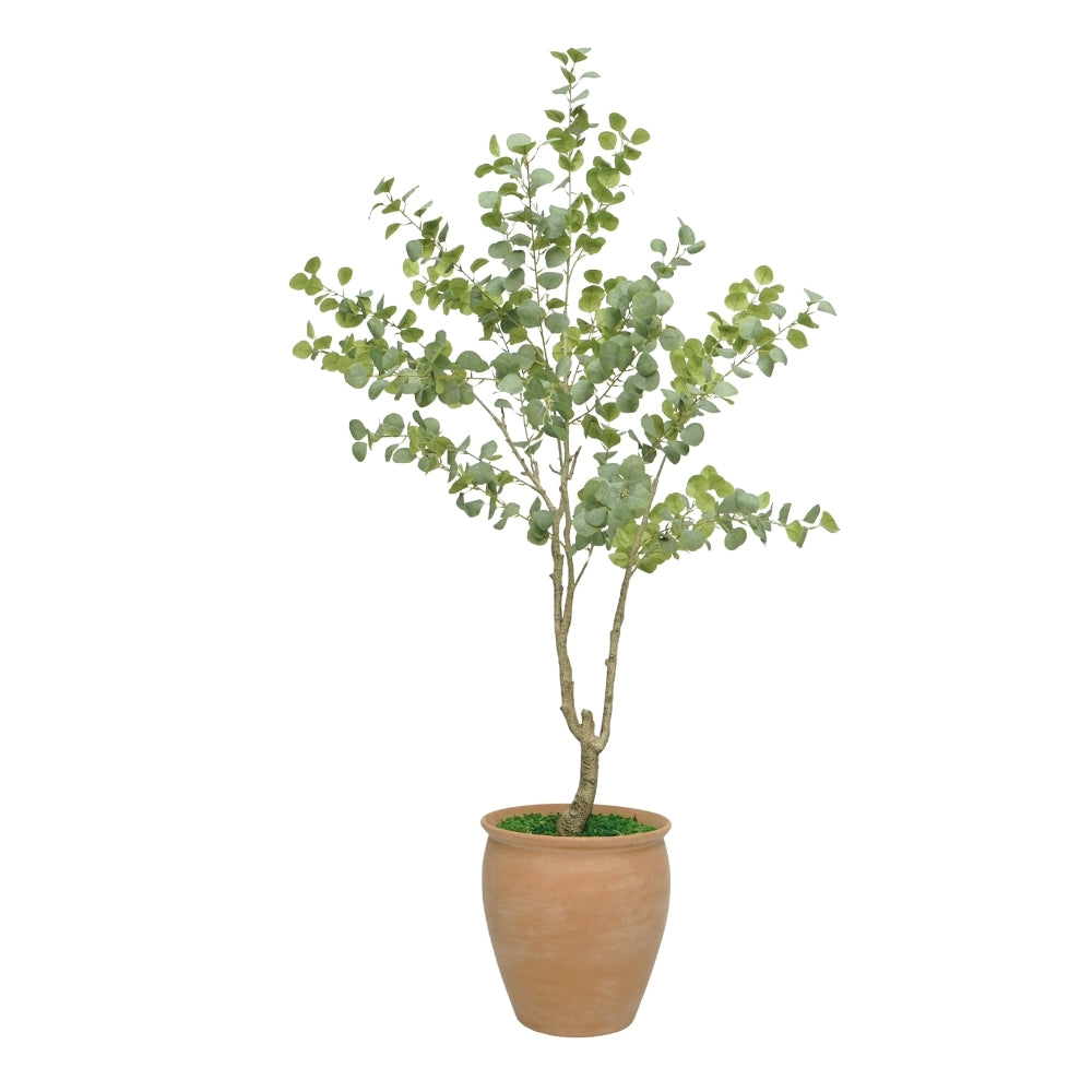 86" Faux Eucalyptus Tree in Matte Medium Terracotta Ceramic
