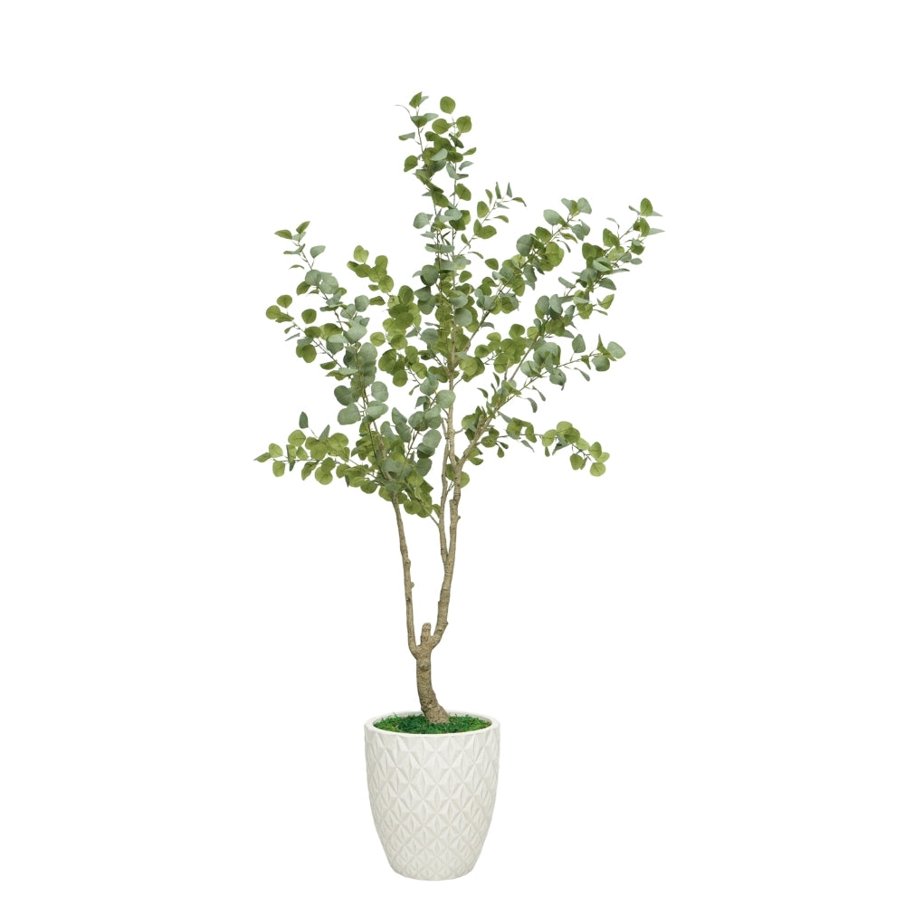 84" Faux Eucalyptus Tree in Stone Wash White Ceramic