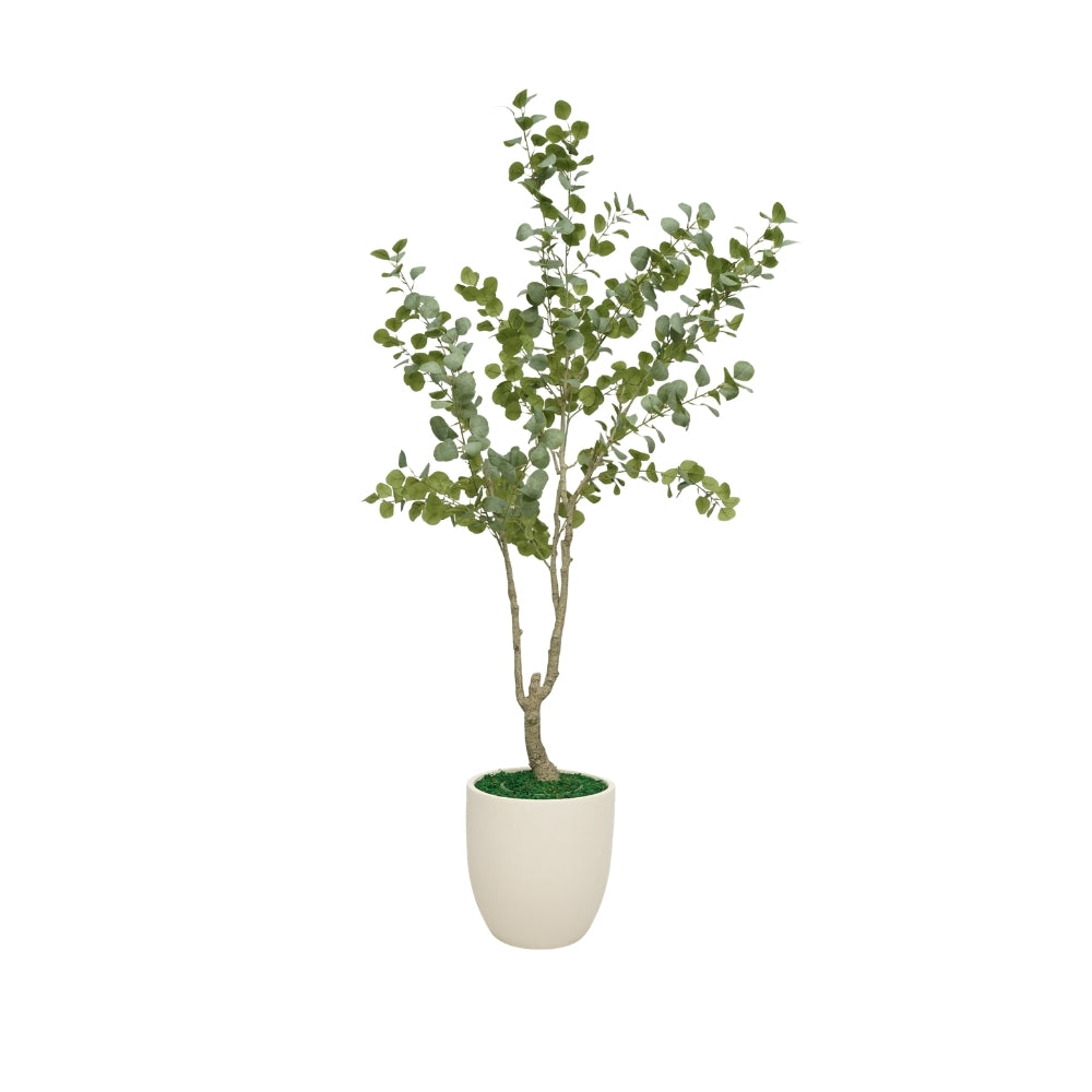 84" Faux Eucalyptus Tree in Boiled Cream Ceramic