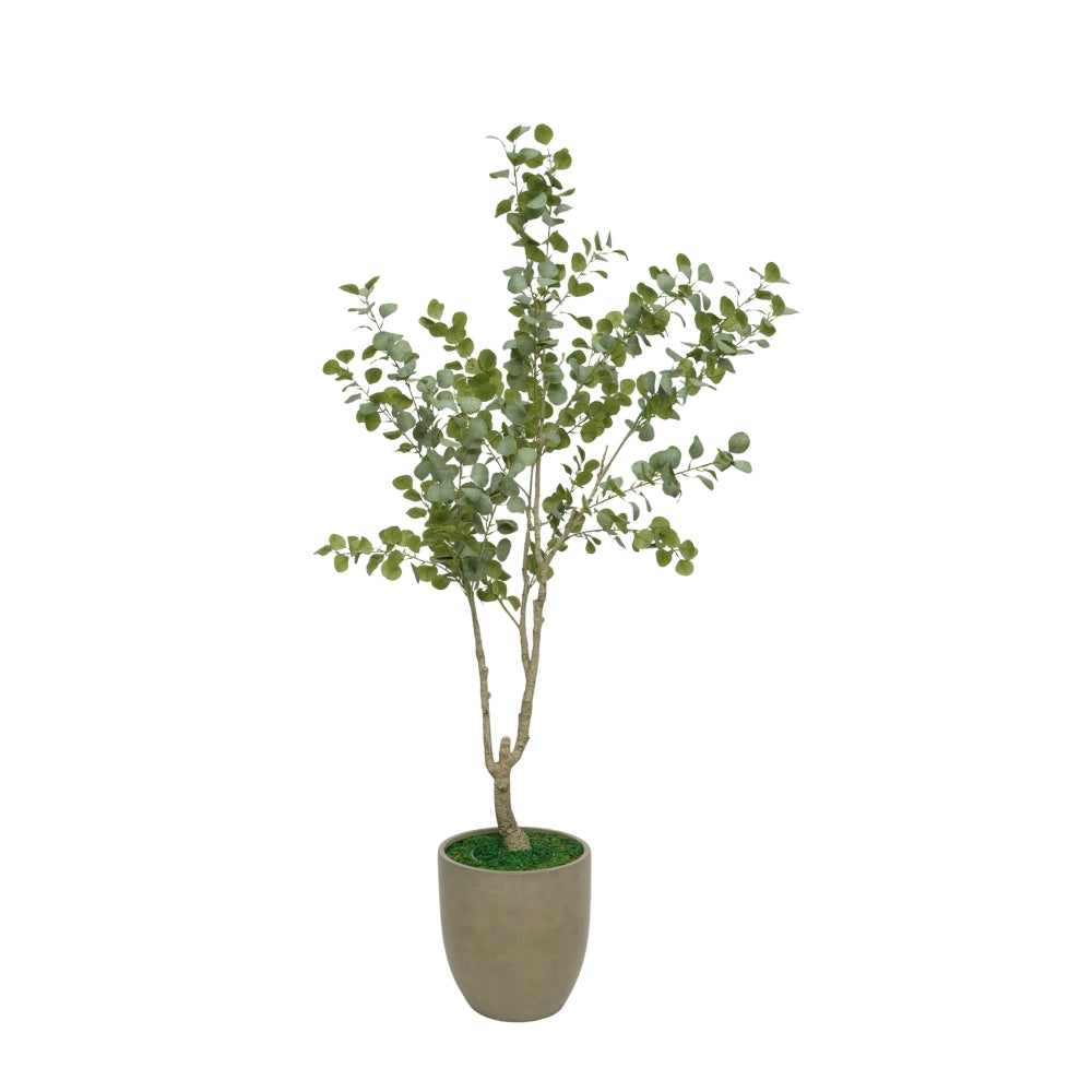 84" Faux Eucalyptus Tree in Cement Gray Ceramic