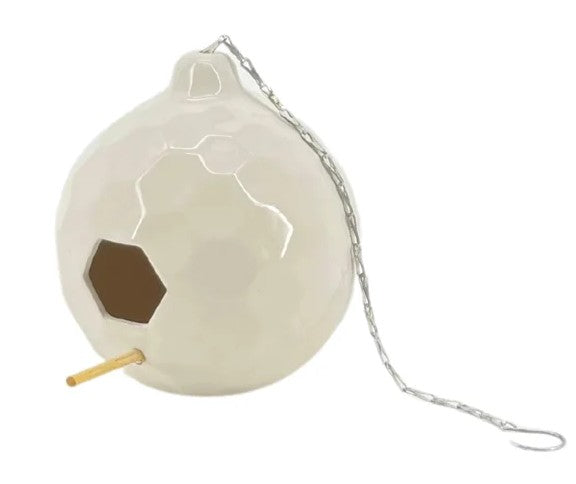 White Round Honeycomb Ceramic Birdhouse
