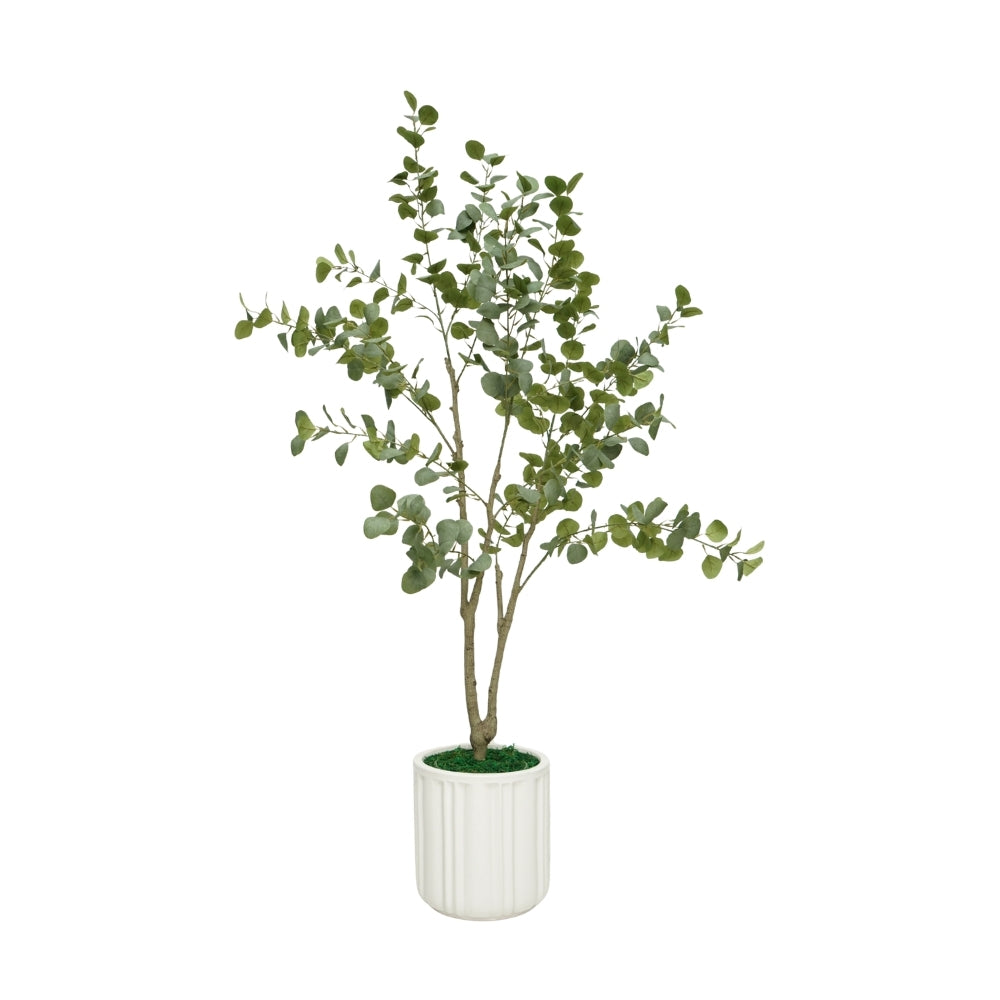 84" Faux Eucalyptus Tree in Glossy White Ceramic