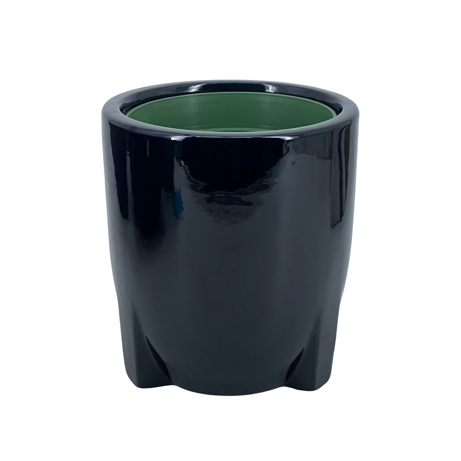 Glossy Black Small Ceramic Tripod Pot-in-a-Pot Container