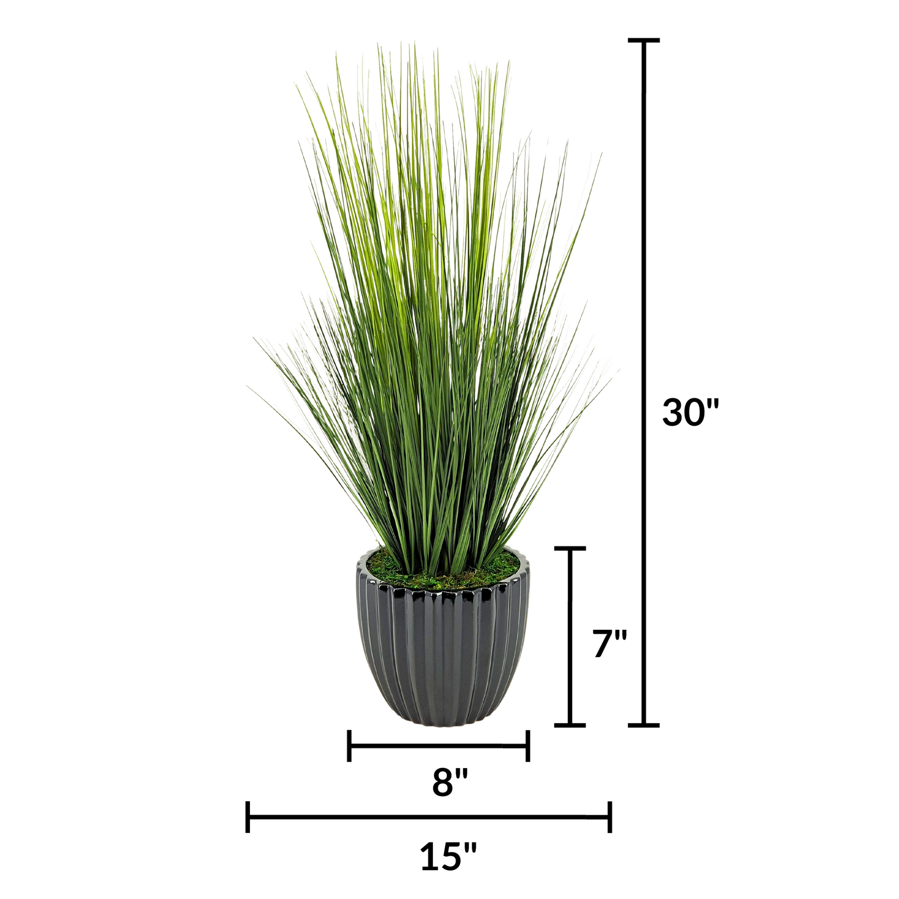 Faux grass in black glossy tapered ceramic by house of silk flowers measurements