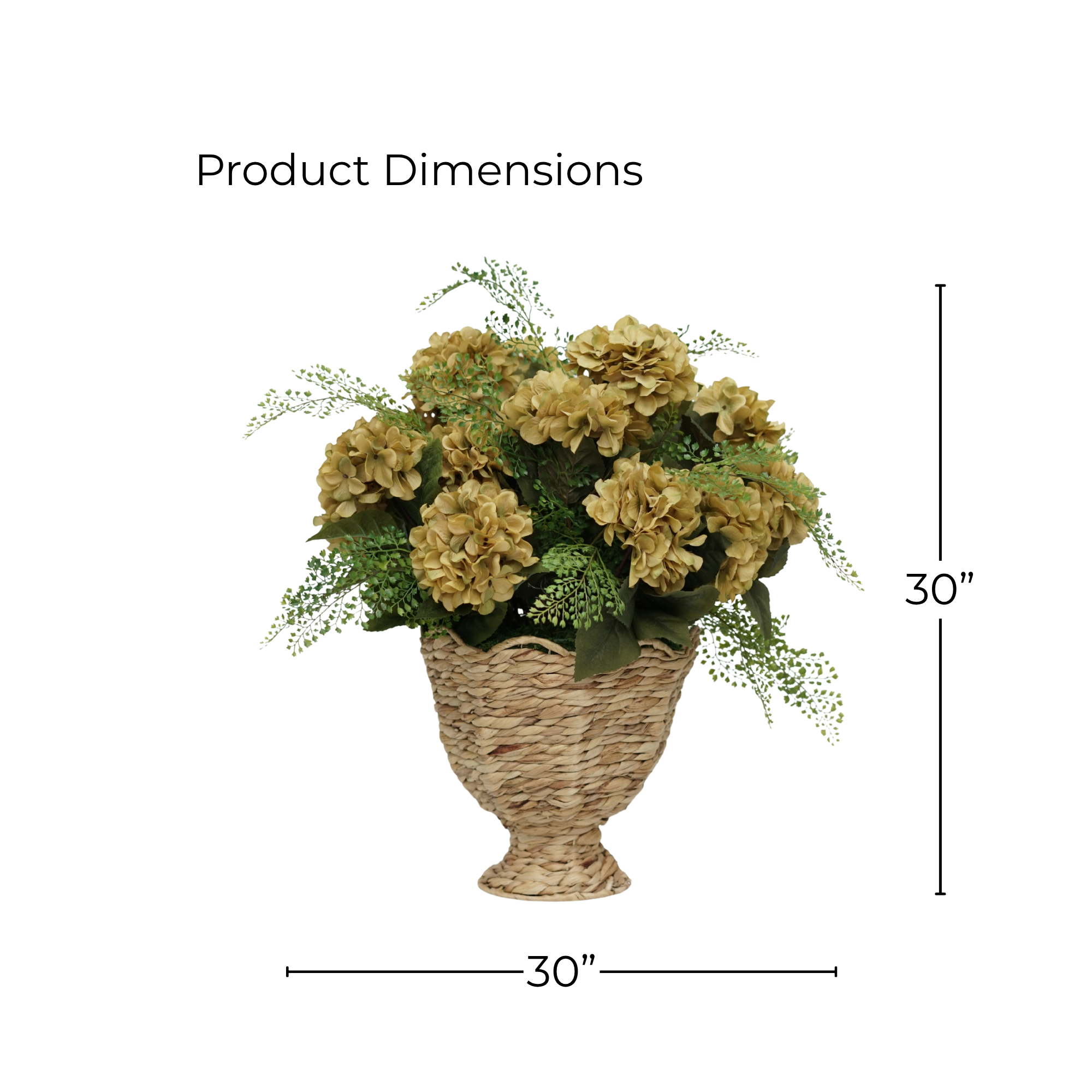 30" Hydrangea Rabe in Natural Hyacinth Basket