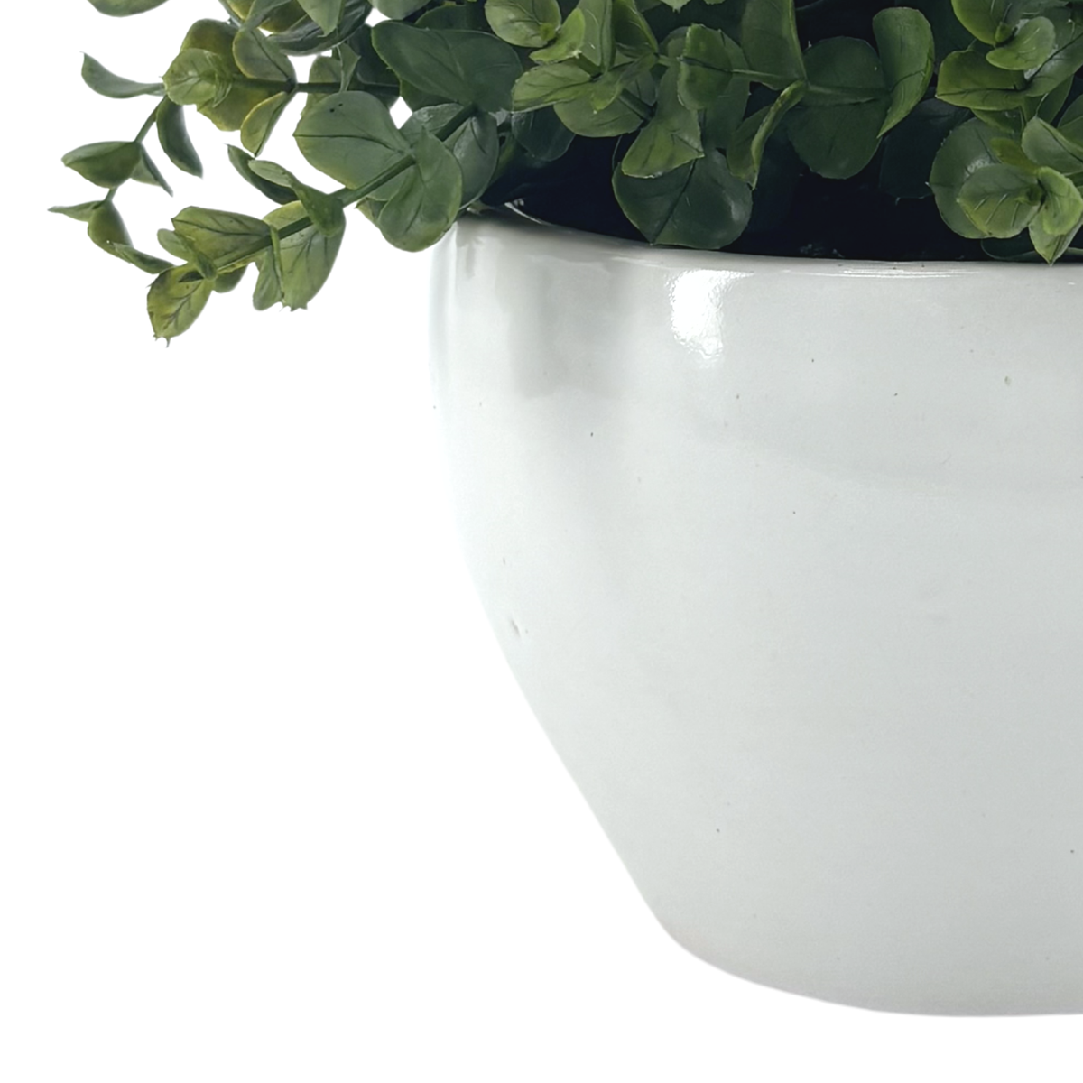 Close-up image of Glossy White Ceramic Cache Pot to show vessel color and texture, by House of Silk Flowers