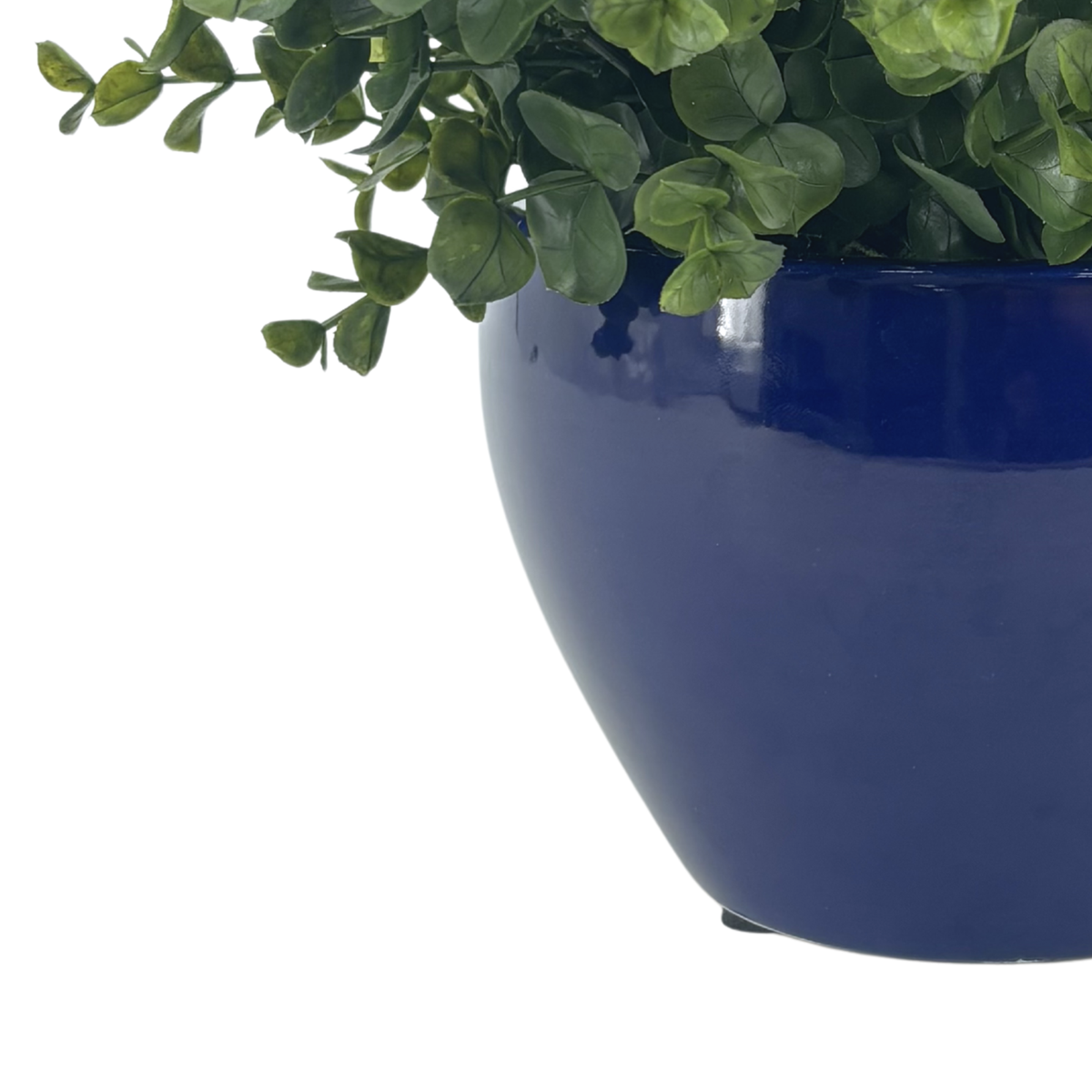 Close-up image of Glossy Navy Ceramic Cache Pot to show vessel color and texture, by House of Silk Flowers