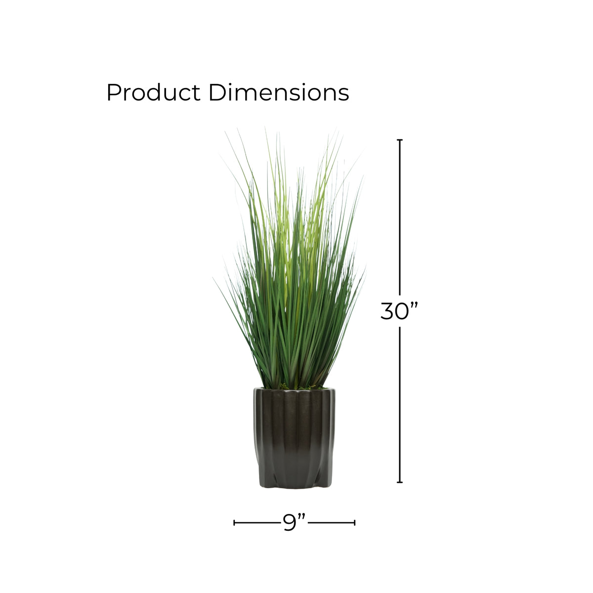 30" Grass in Matte Black Ribbed Tripod Ceramic