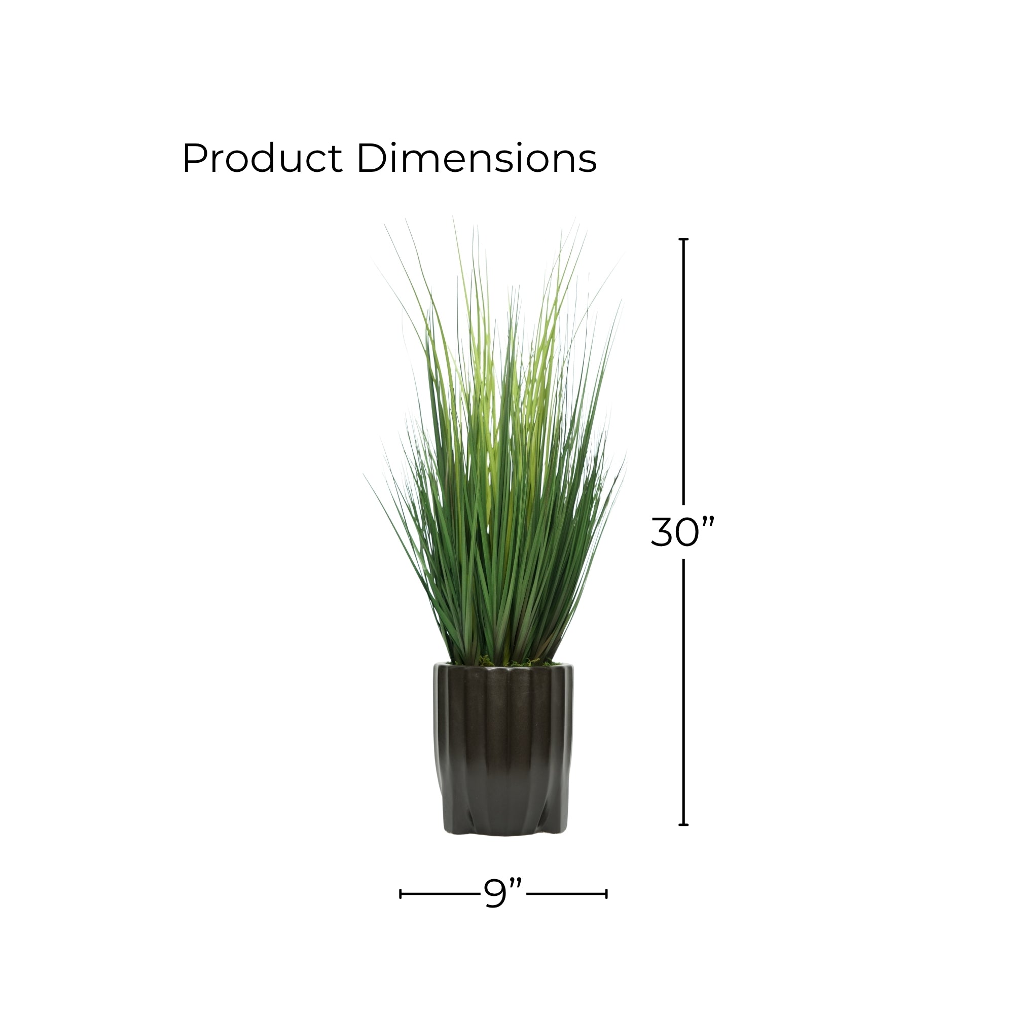 30" Grass in Matte Black Ribbed Tripod Ceramic