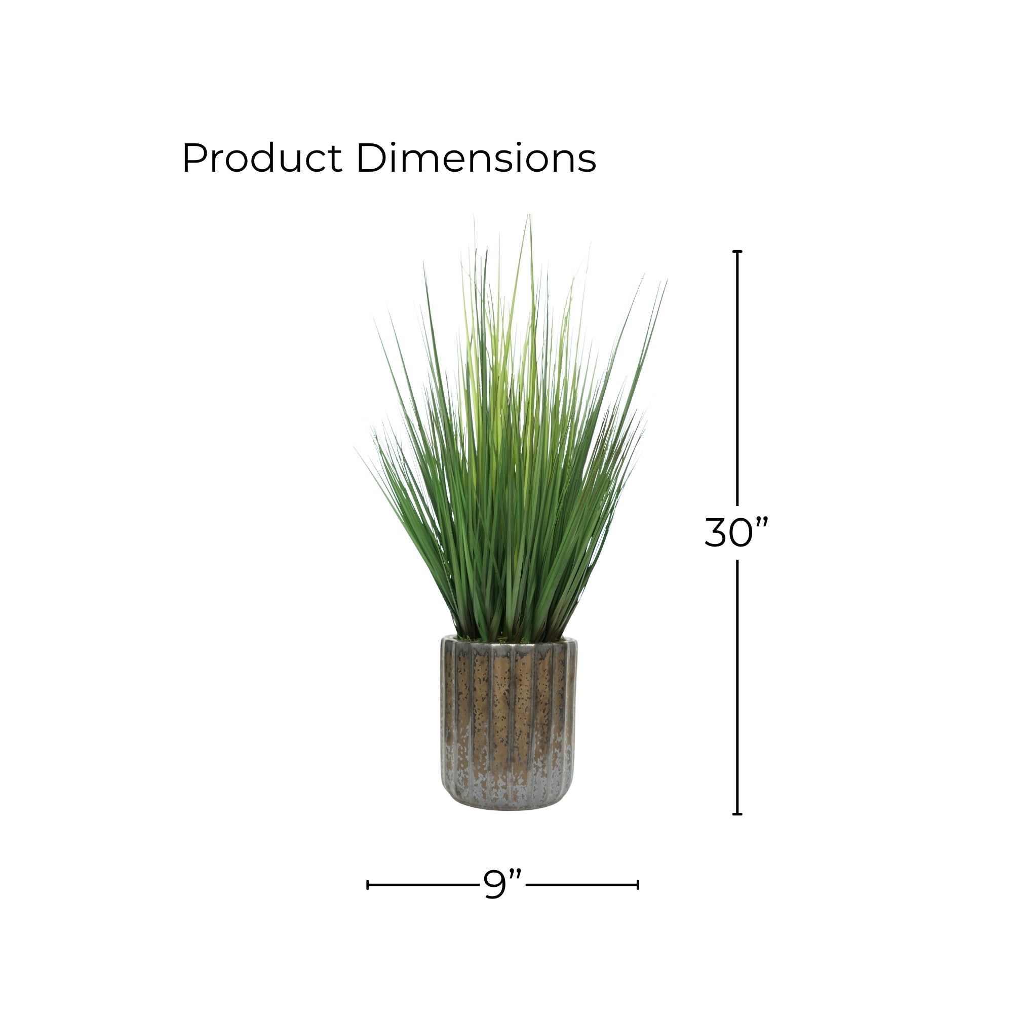 30" Grass in Glazed Black Ribbed Ceramic