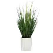 30" Grass in Stone Wash White Ribbed Tripod Ceramic