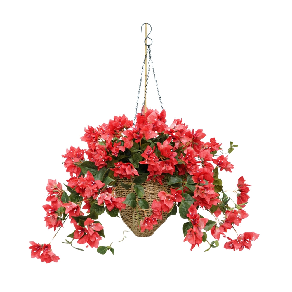 31" Watermelon Red Faux Bougainvillea in Seagrass Hanging Basket