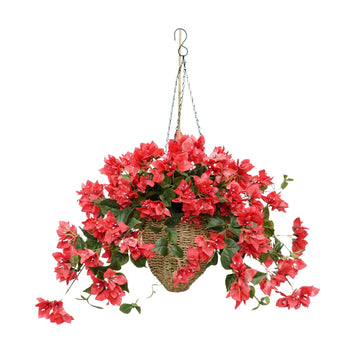 31" Watermelon Red Faux Bougainvillea in Seagrass Hanging Basket
