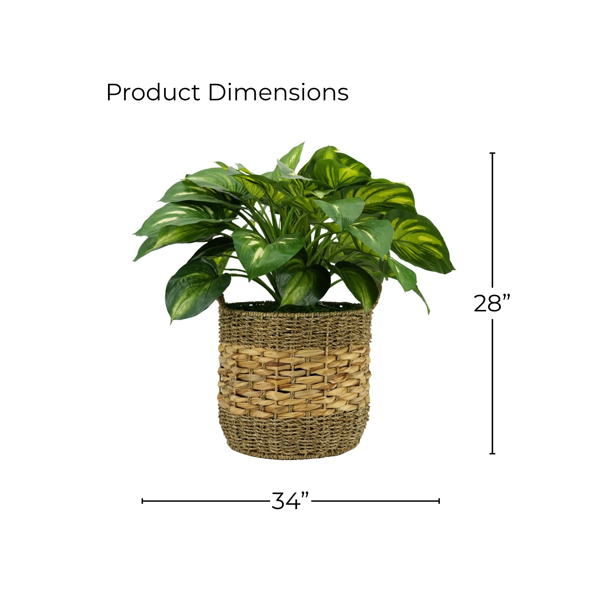 28" Large Faux Hosta in Natural Seagrass & Hyacinth Basket