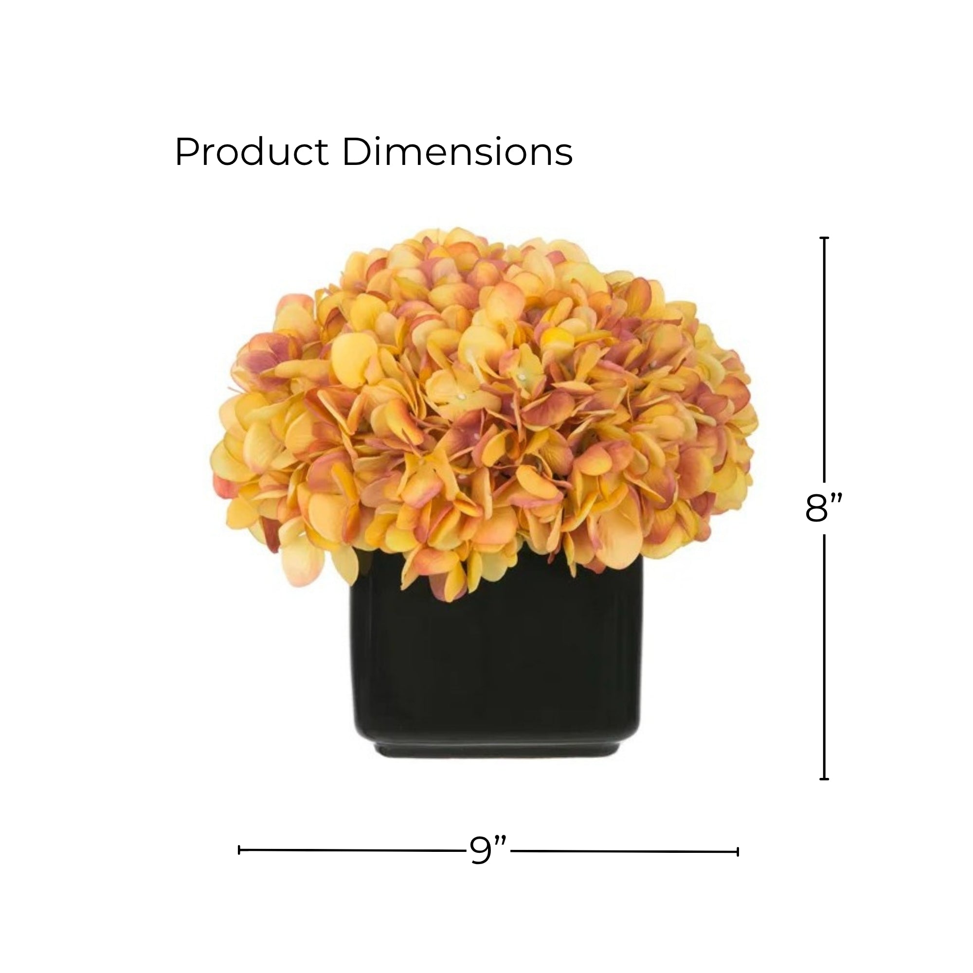 8" Gold Hydrangea in Glossy Black Ceramic