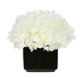 8" White Hydrangea in Glossy Black Ceramic