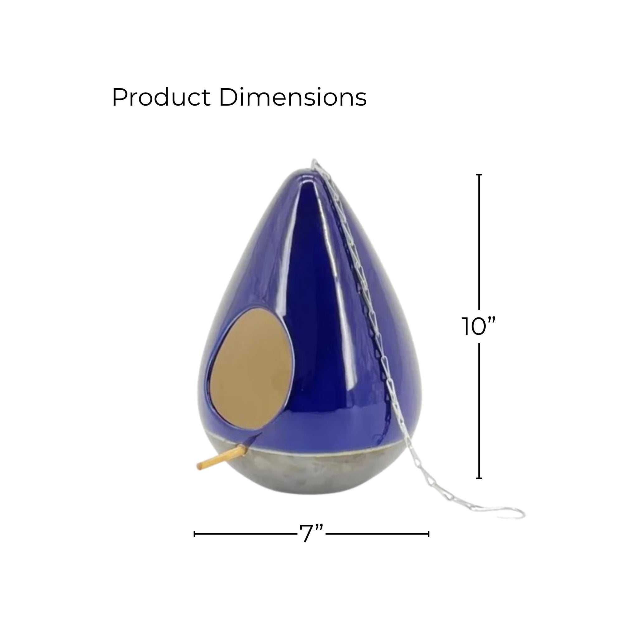 Cobalt Blue Ceramic Teardrop Birdhouse