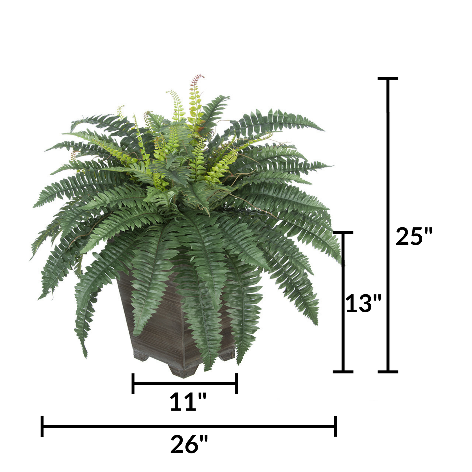 Artificial Fern in Small Washed Wood Planter