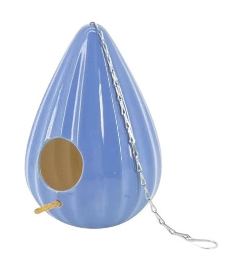 Periwinkle Blue Teardrop Ruffled Ceramic Birdhouse