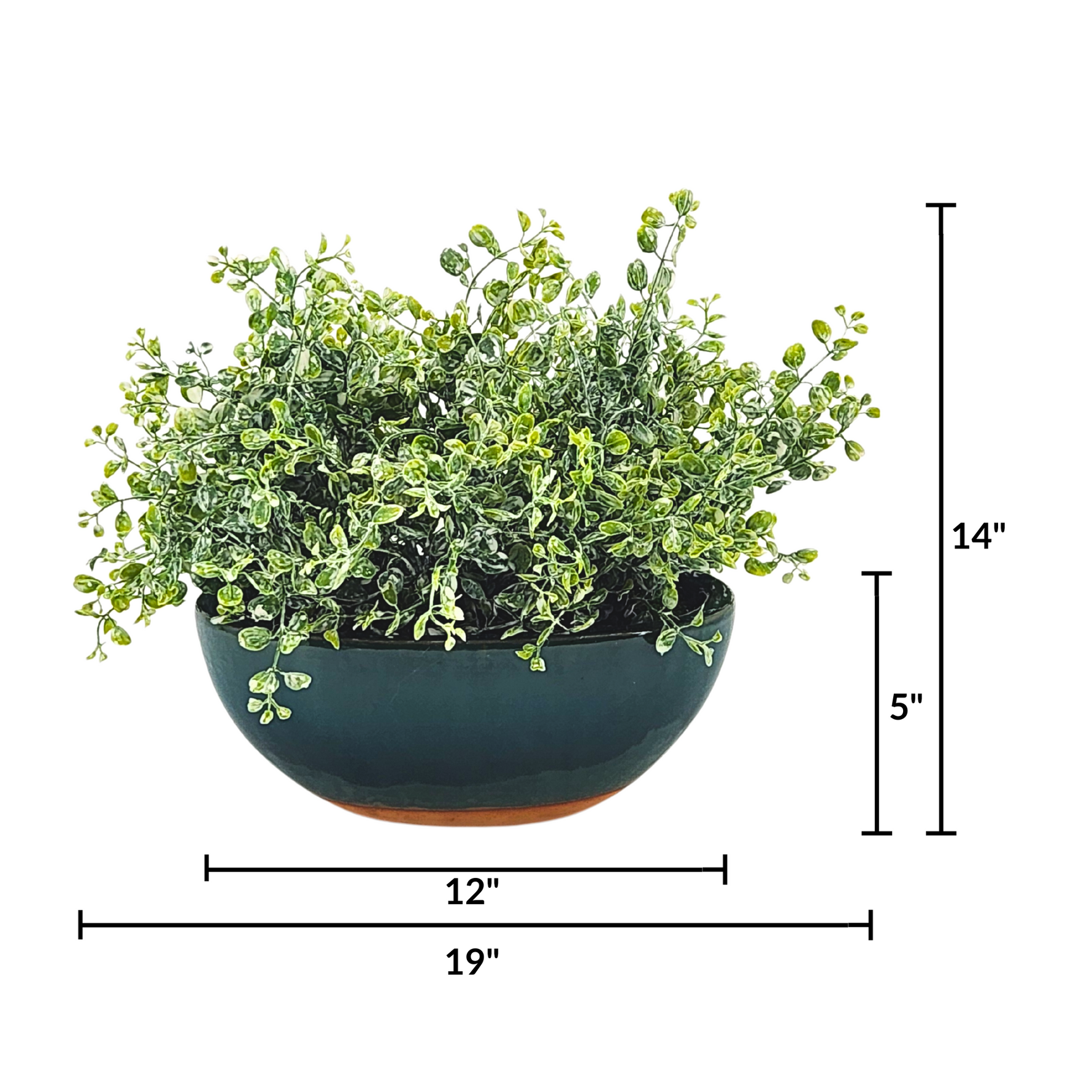 Artificial hanging plant with white flowers and green leaves on a white background