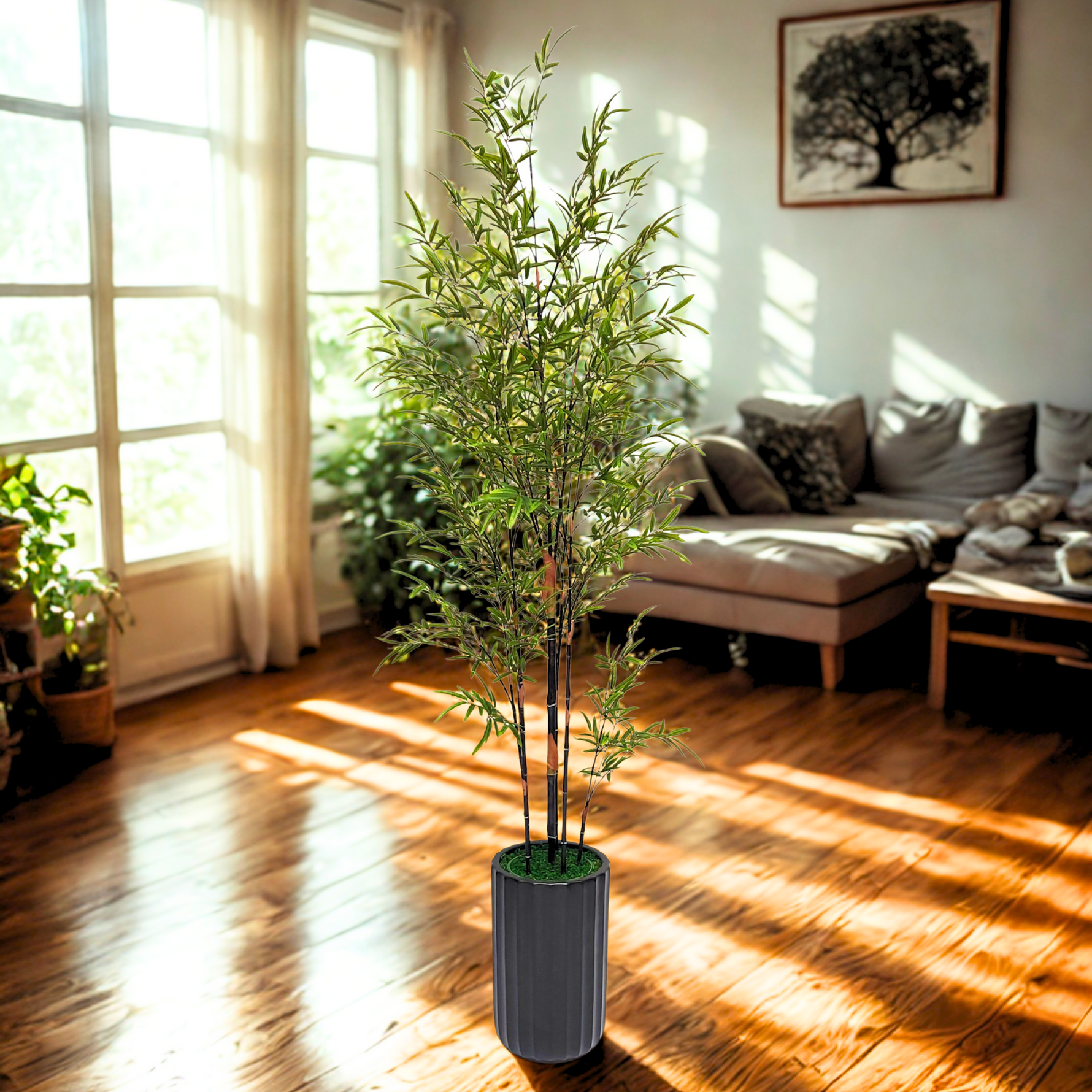 Bamboo Plant in Matte Black Cylinder Ceramic by House of Silk Flowers environment