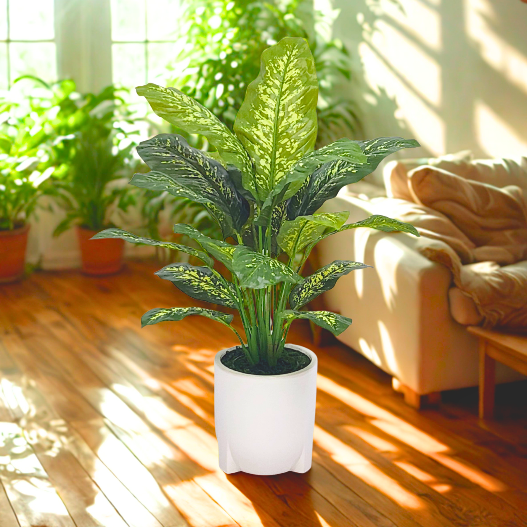 Spathphyllum in Glossy White Ceramic Tripod by House of Silk Flowers environment