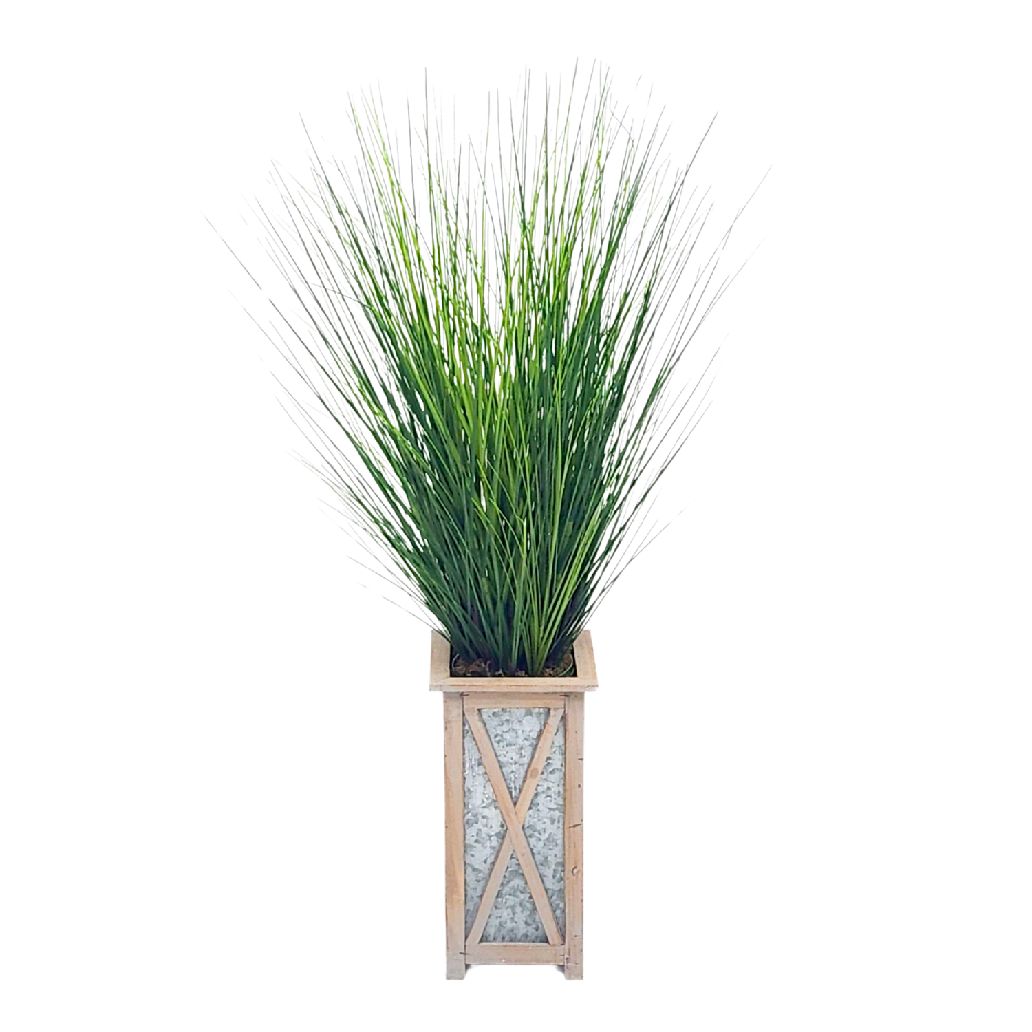 Grass in white wood/metal planter by House of Silk Flowers