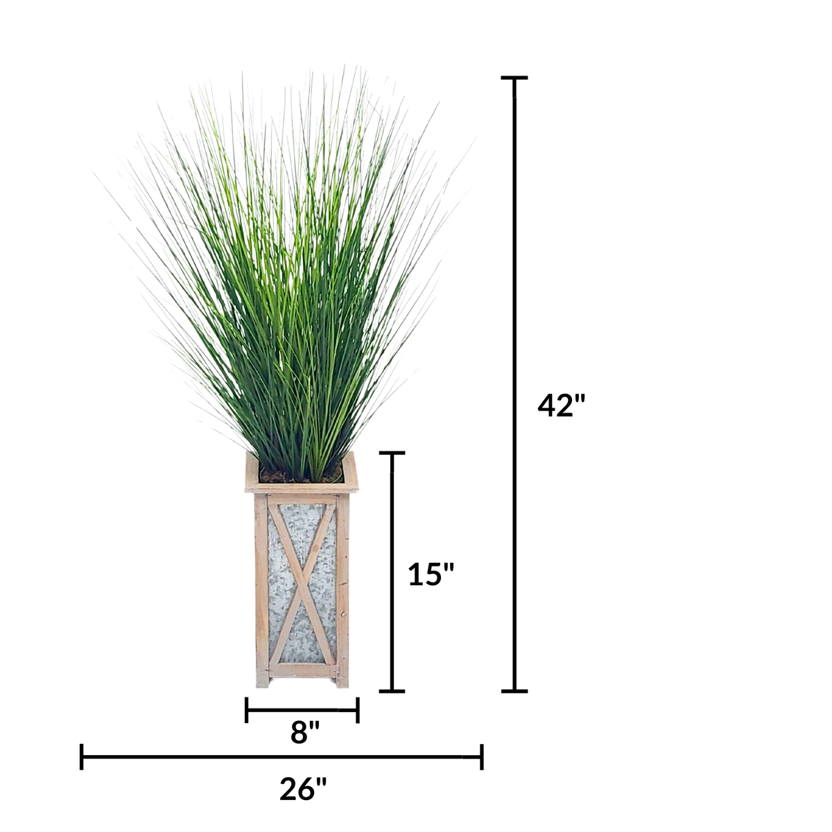 Grass in white wood/metal planter by House of Silk Flowers measurements