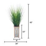 Grass in white wood/metal planter by House of Silk Flowers measurements