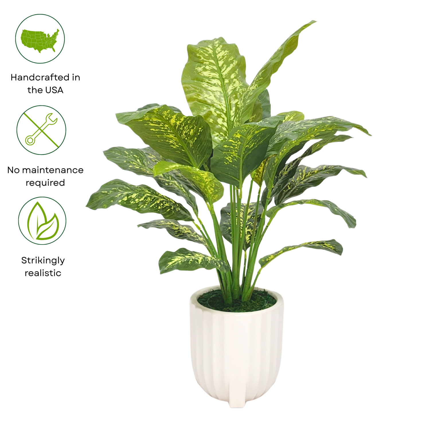 Spathphyllum in Glossy White Ribbed Ceramic Tripod by House of Silk Flowers details