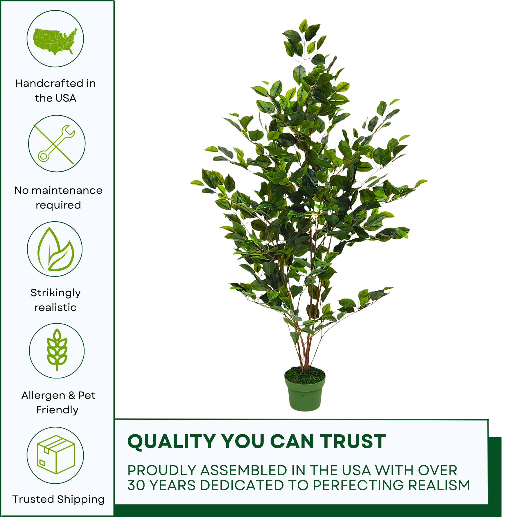 4FT Faux Ficus with quality assurances on white background by House of Silk Flowers