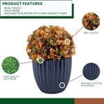 Artificial hydrangea with autumnal colors in a Matte Black Ceramic, with product features presented, by House of Silk Flowers 