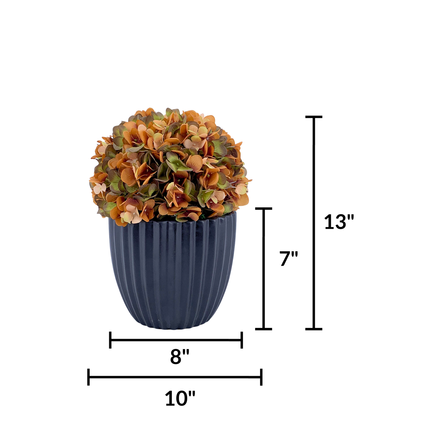 Artificial hydrangea with autumnal colors, with measurements in a Matte Black Ceramic, by House of Silk Flowers 